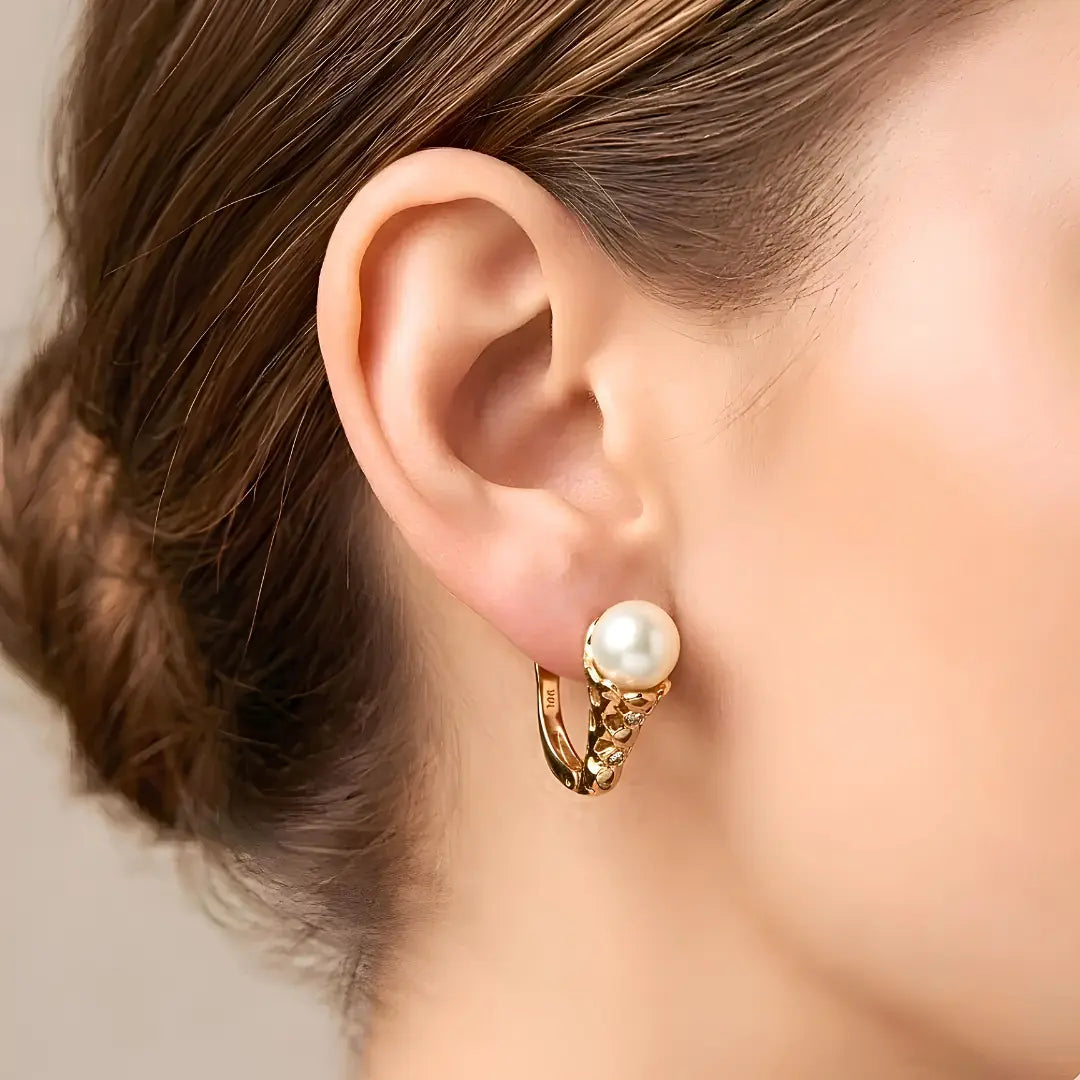 18K Gold Filled Huggie Earrings with Cubic Zirconia & White Pearl Charm – 12mm Dainty Pavé Mini Hoop Earrings for Women