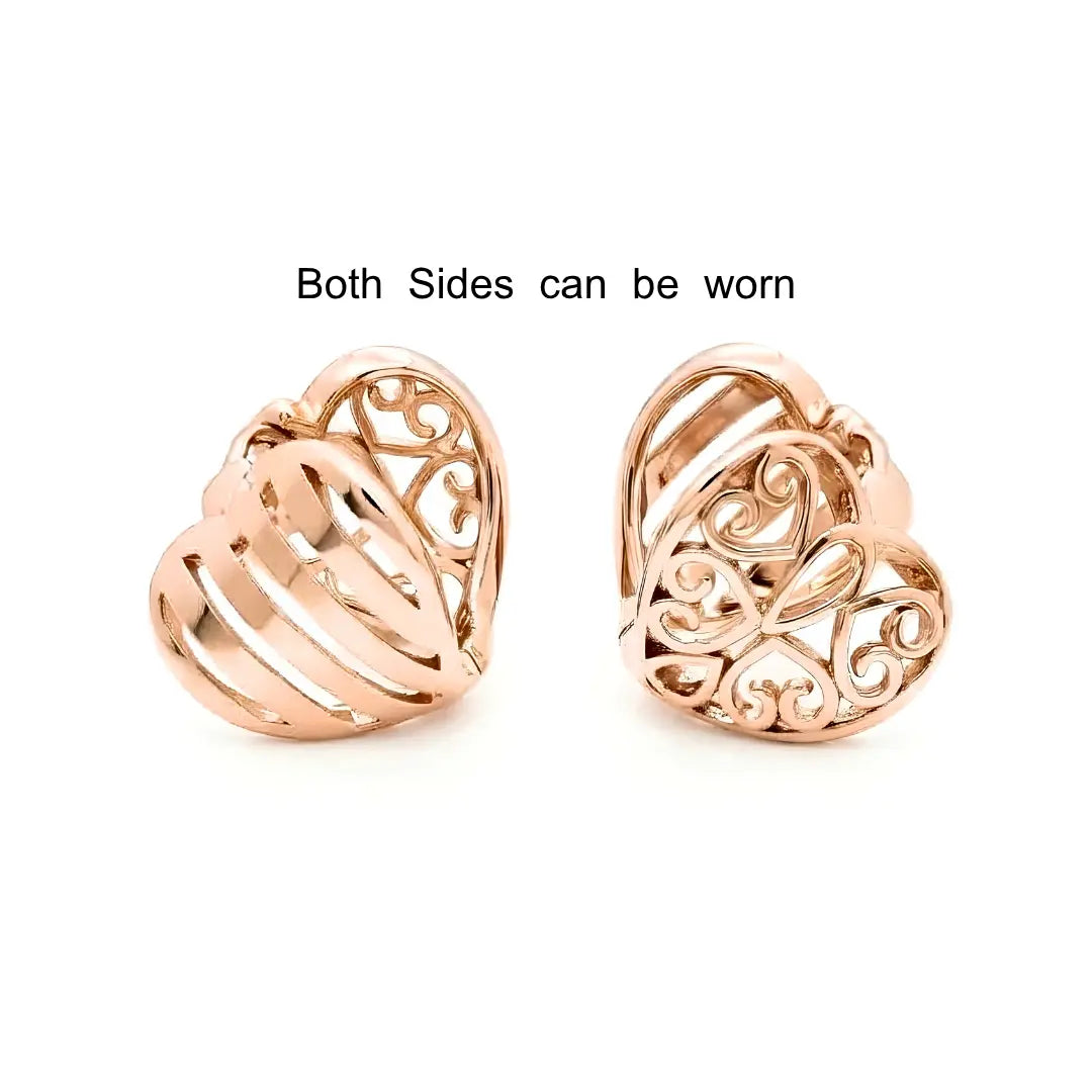 18K Gold Filled Rose Gold Heart Huggie Earrings – 12mm Reversible Textured 2-in-1 Dainty Hoop Earrings for Women