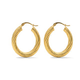 18K Gold Filled Thick Twisted Hoop Earrings – Chunky Ribbed Medium Gold Hoops for Women