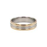 18K Gold Filled Grooved Center Ring – 10mm Dual-Finish Satin Brushed & Polished Edge Band