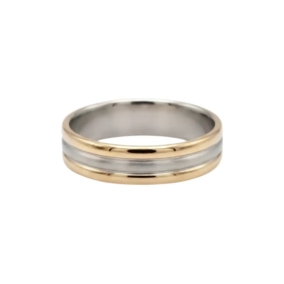 18K Gold Filled Grooved Center Ring – 10mm Dual-Finish Satin Brushed & Polished Edge Band
