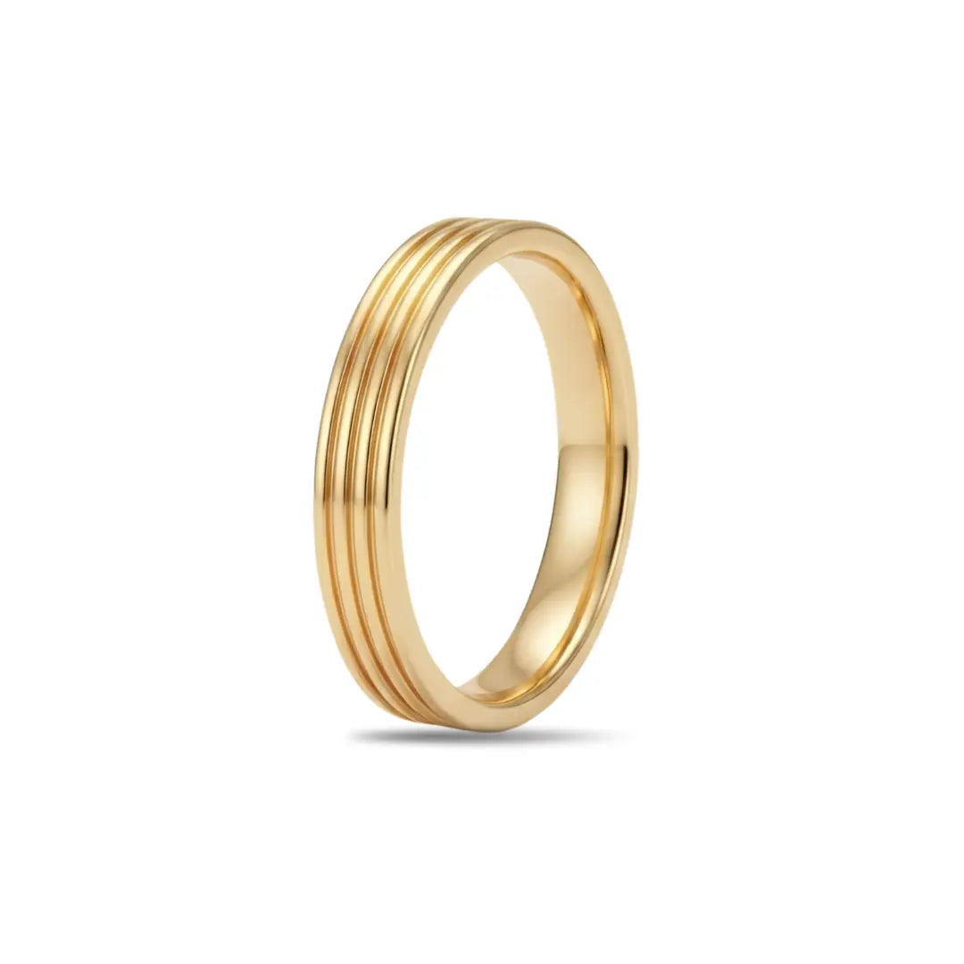 18K Gold Filled Grooved Band Ring – 4mm Slim Multi-Channel Parallel Grooved Ring