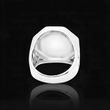 Silver Rhodium Plated Mythic Head Statement Ring – Sculpted High-Relief Figural Ring for Men