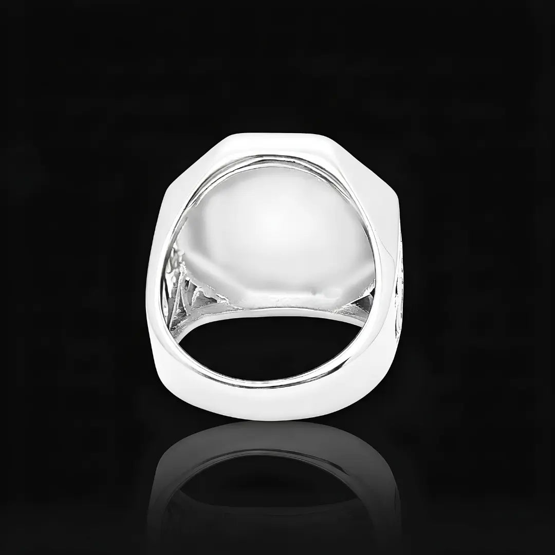 Silver Rhodium Plated Mythic Head Statement Ring – Sculpted High-Relief Figural Ring for Men