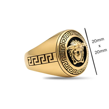 18K Gold Filled Legendary Face Ring – Sculpted High-Relief Figural Statement Signet for Men