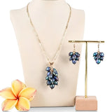 18K Gold Filled Baroque Pearl Set – Dark Iridescent Grape Cluster Pendant Necklace with 60cm Figaro Chain & Matching Drop Earrings