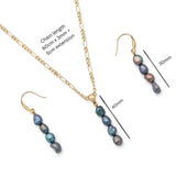 18K Gold Filled Dark Baroque Pearl Necklace & Earrings Set – 6mm Peacock-Toned Pearls, 40mm Vertical Drop Pendant with 60cm Figaro Chain & 30mm Dangle Earrings