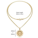 18K Gold Filled Compass Coin Medallion Pendant Necklace – Nautical Star with Cardinal Direction Markers & 60cm x 3mm Cuban Link Chain for Men