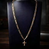 18K Gold Filled Minimalist Cross Necklace – Classic 16mm Latin Cross Pendant with 60cm x 3mm Figaro Chain for Men