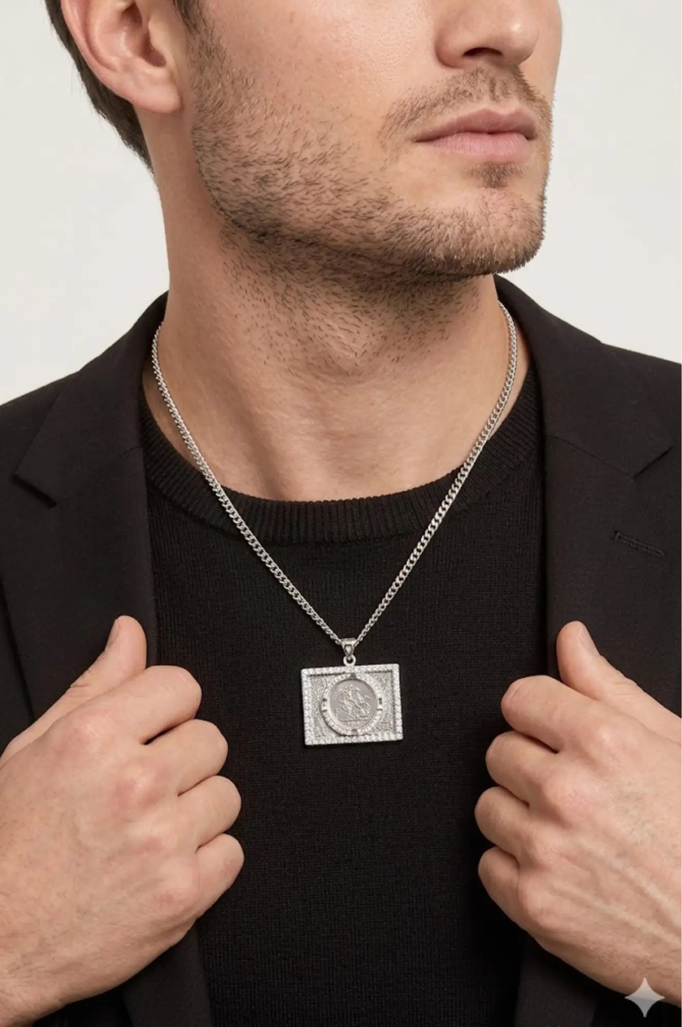 Silver Rhodium Plated Square Sovereign Pendant