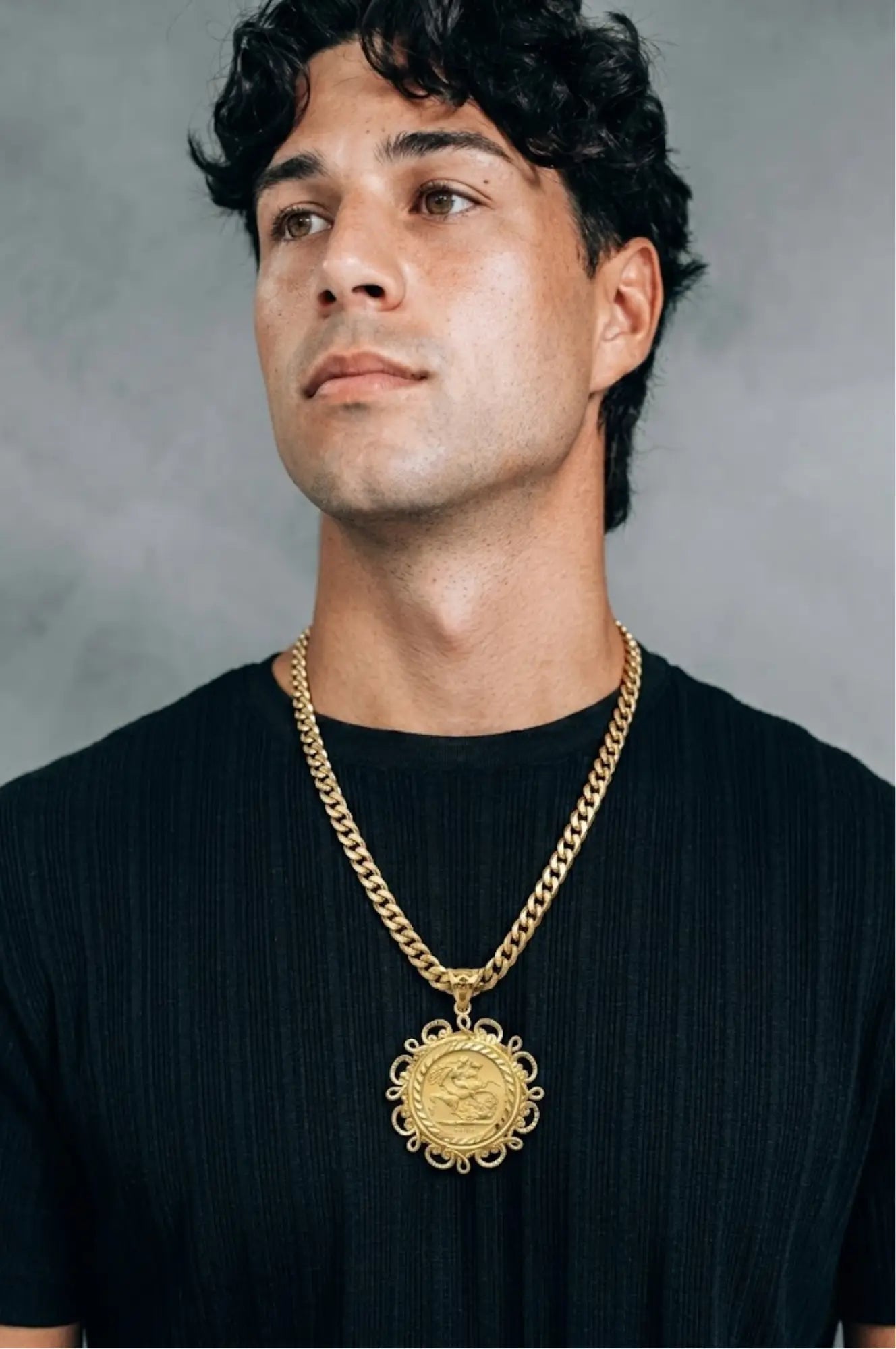 18K Gold Filled 1911 Sovereign Pendant Necklace with 60cm Cuban Link Chain