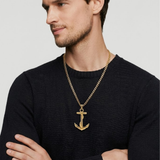 18K Gold Filled Maritime Anchor Pendant Necklace – Rope-Wrapped Nautical Anchor Curb Chain Necklace for Men & Women