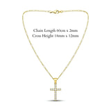 14K Gold Filled Pavé Cross Pendant Necklace – 18mm x 12mm Sparkling Cross with 60cm x 2mm Figaro Chain for Men & Women