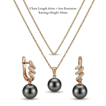 18K Gold Filled Hawaiian Pearl Necklace with Diamond Huggie Earrings Set – 12mm High-Luster Island Pearl on 60cm Chain for Women