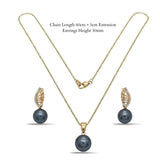 18K Gold Filled Hawaiian Pearl Necklace with Diamond Huggie Earrings Set – 12mm High-Luster Island Pearl on 60cm Chain for Women