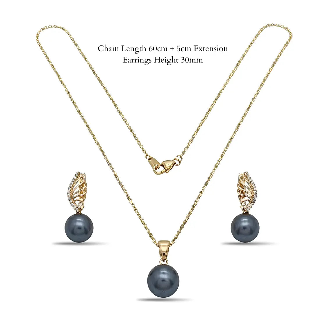 18K Gold Filled Hawaiian Pearl Necklace with Diamond Huggie Earrings Set – 12mm High-Luster Island Pearl on 60cm Chain for Women