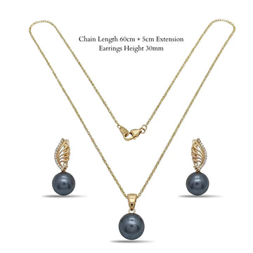 18K Gold Filled Hawaiian Pearl Necklace with Diamond Huggie Earrings Set – 12mm High-Luster Island Pearl on 60cm Chain for Women