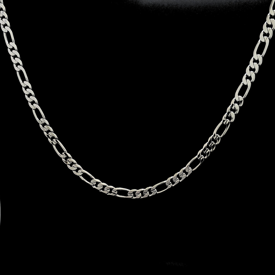 Silver Rhodium Plated Tarnish Proof Figaro Chain