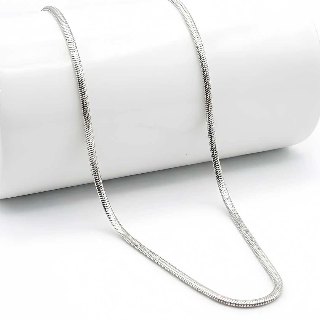 Silver Round Snake Chain Necklace (50cm x 4mm) – Flexible Liquid Silver Collar Necklace for Women & Men