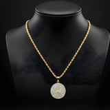 18K Gold Filled Iced Out Three-Point Star Logo Medallion Necklace – Rope Chain Pendant for Men & Women
