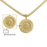 18K Gold Filled Sovereign Pendant Necklace – 1911 St. George Coin with Greek Key Bezel