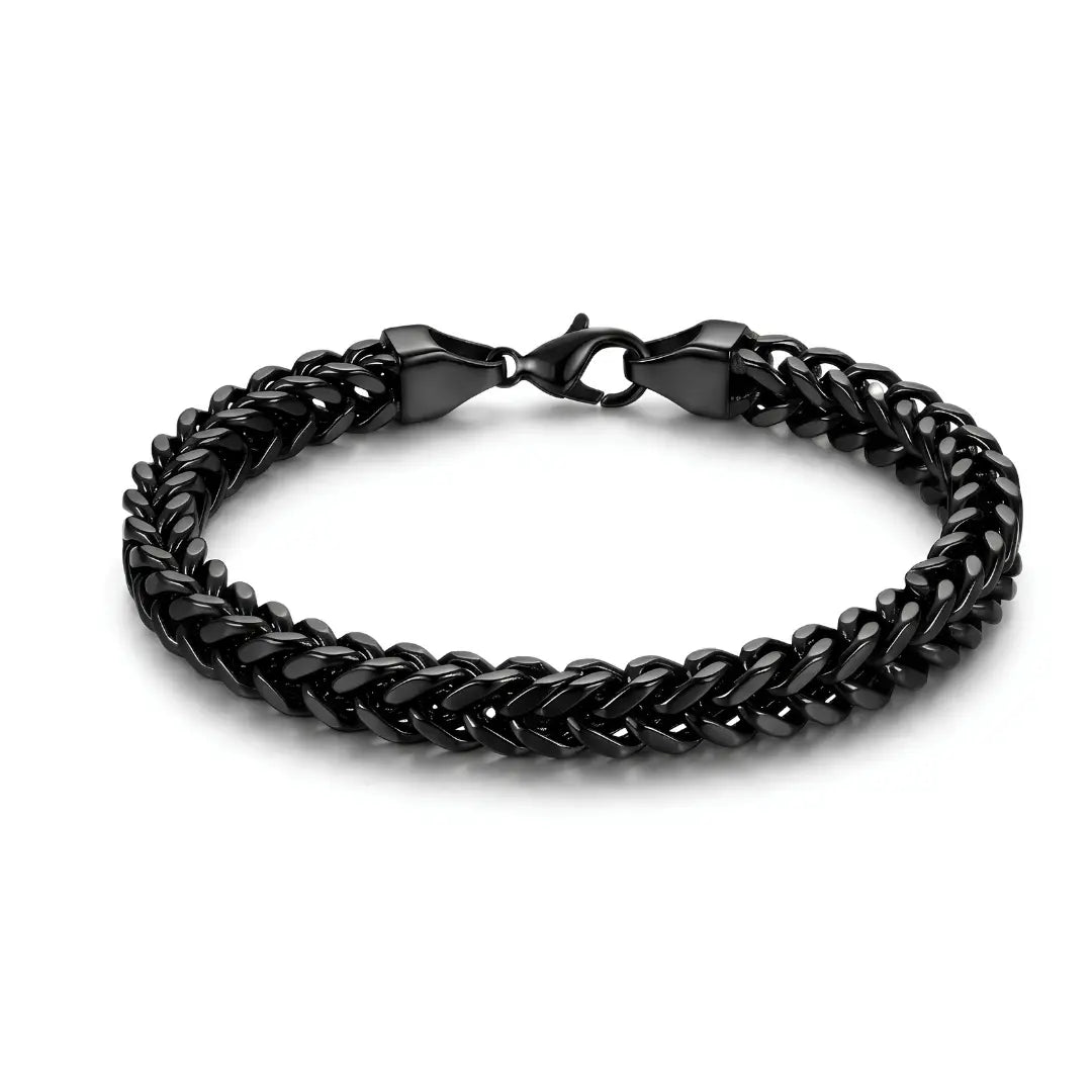 12mm Franco Chain Bracelet (20cm) – Tarnish-Proof Stainless Steel Bold Statement Wristband in Gold & Black