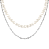 Silver Rhodium Plated Chain & Pearl Duo