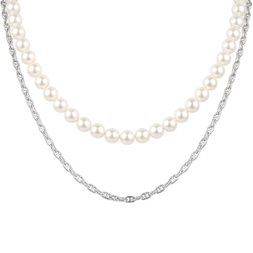 Silver Rhodium Plated Chain & Pearl Duo