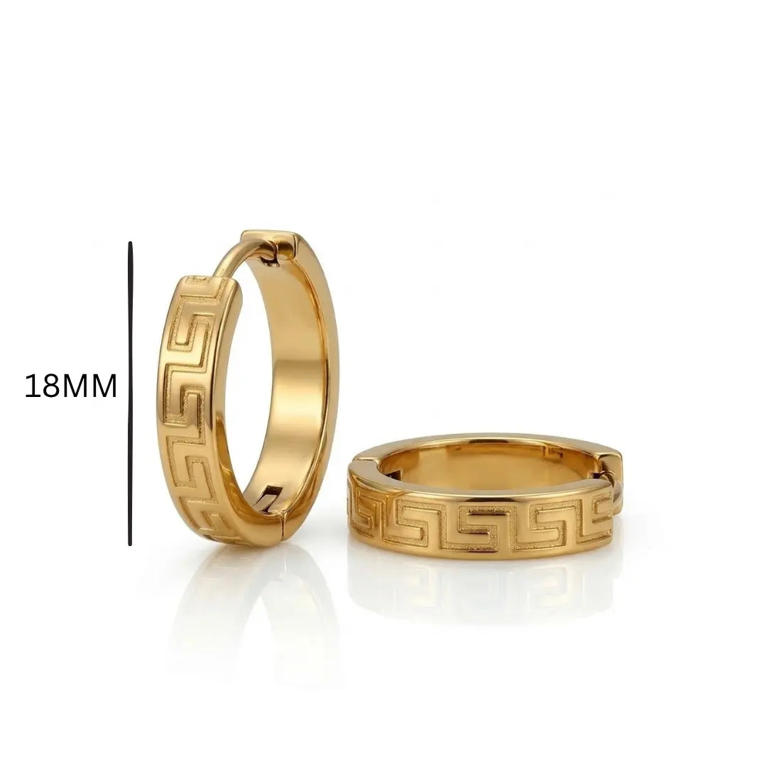 18K Gold Filled Tarnish-Proof Greek Key Huggie Hoop Earrings
