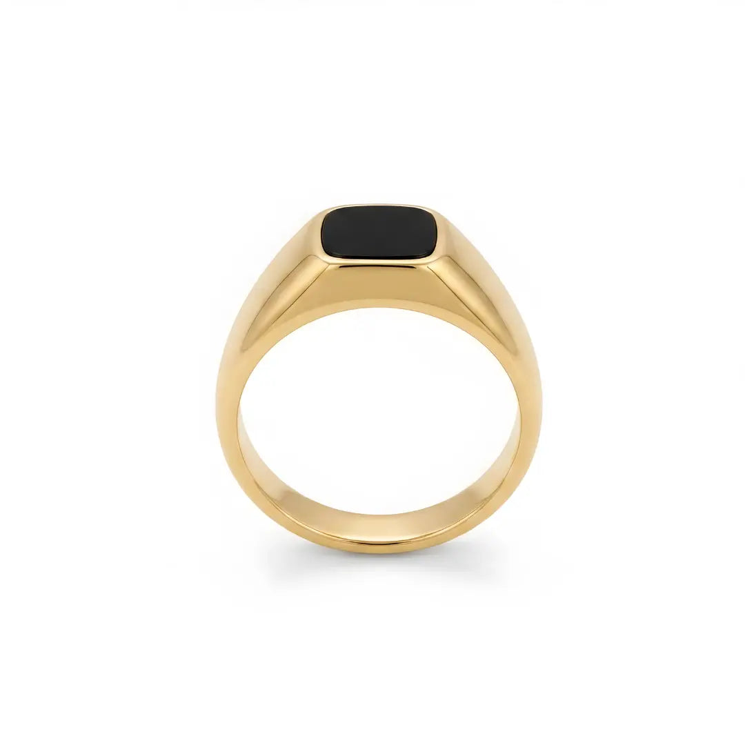 18K Gold Filled Men’s Black Agate Signet Ring (US Size 15) – Tarnish-Proof Luxury Statement Ring