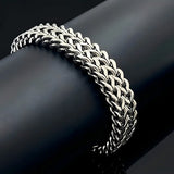 23CM x 14MM Men's Stainless Steel Franco Wheat Chain Bracelet -  Heavy Duty Silver Curb Link Bangle, Tarnish-Proof Waterproof Jewelry