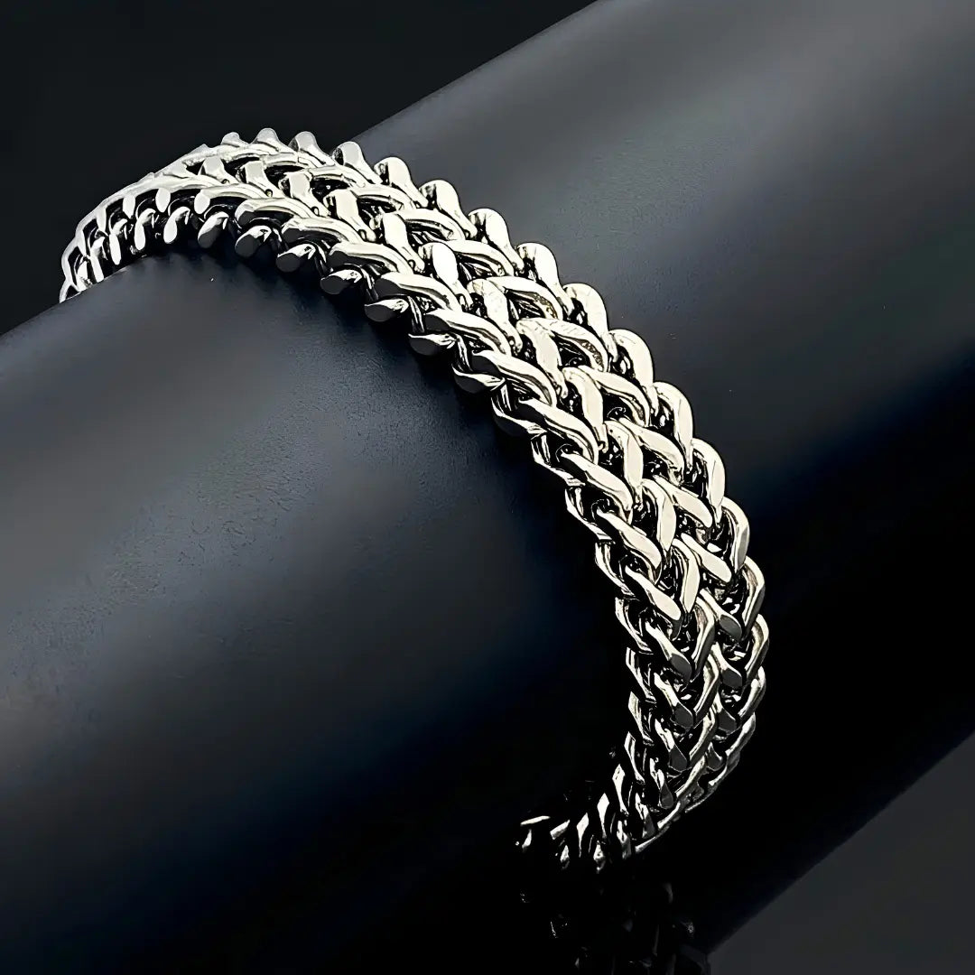 23CM x 14MM Men's Stainless Steel Franco Wheat Chain Bracelet -  Heavy Duty Silver Curb Link Bangle, Tarnish-Proof Waterproof Jewelry