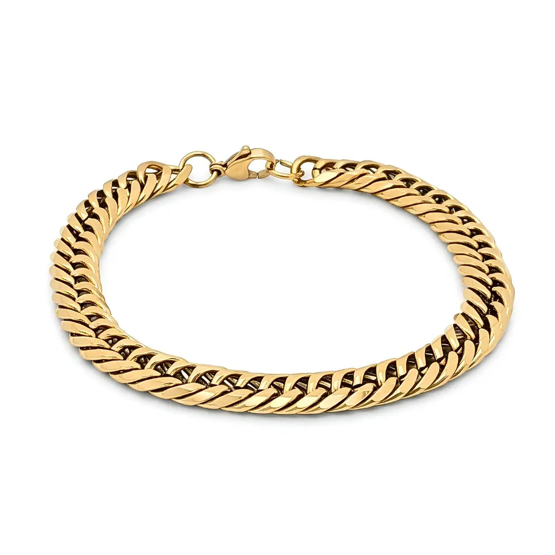 23CM x 7MM 18K Gold Filled Double Curb Chain Bracelet – Unisex Tarnish-Proof Cuban Link Bracelet