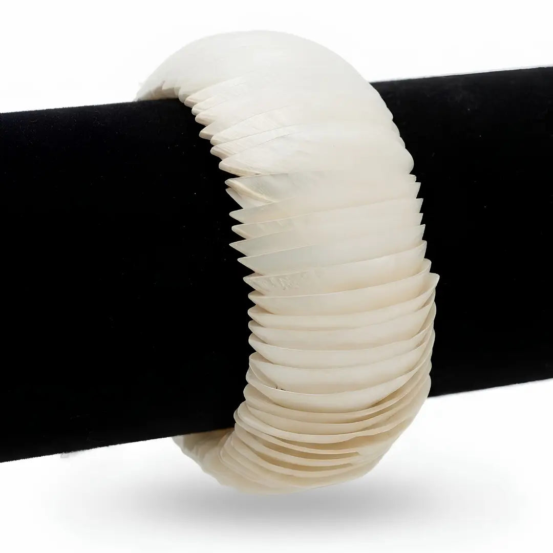 Natural White Mother of Pearl Statement Bracelet (25mm) – Pearlescent Shell Cuff Bangle