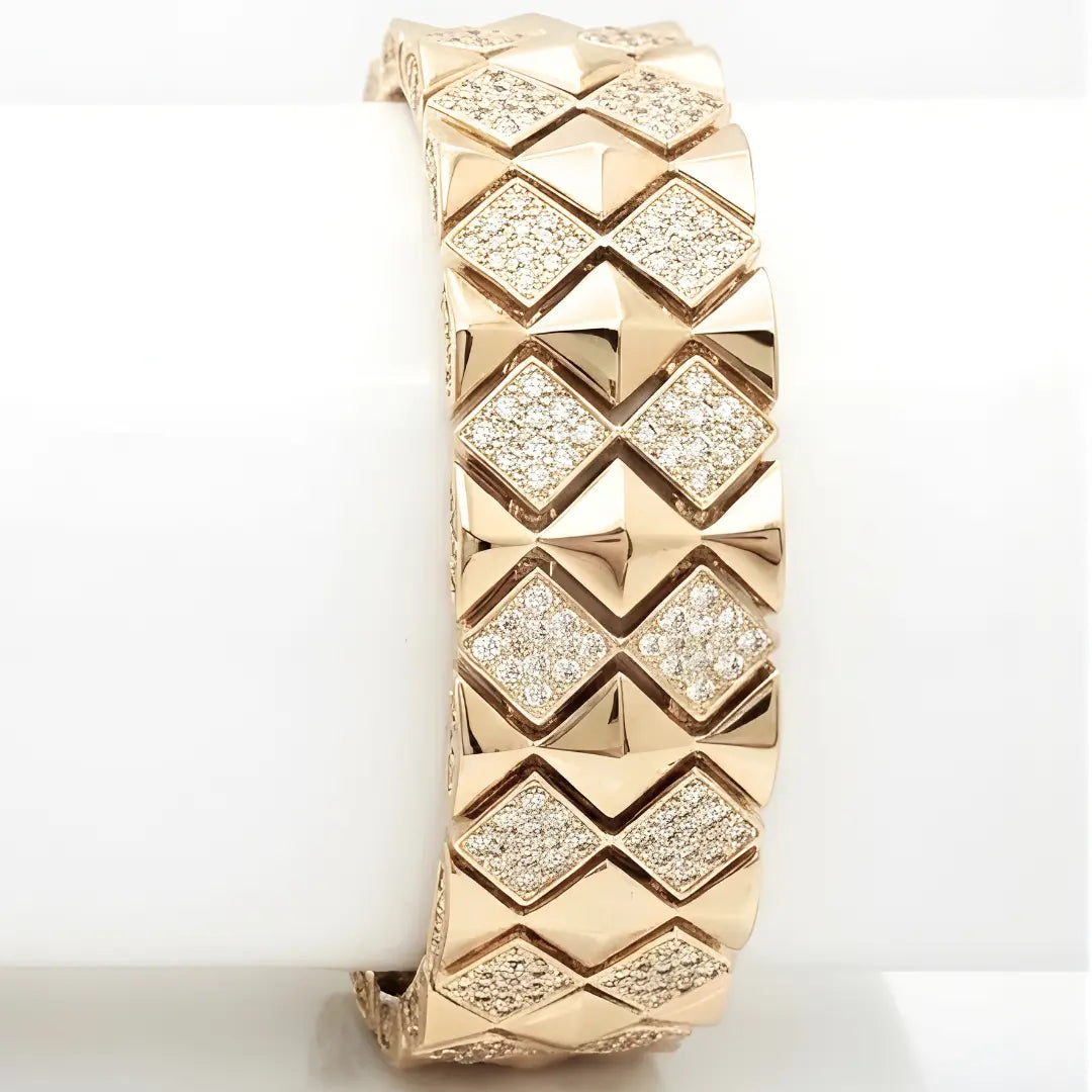 18K Gold Filled Pyramid Diamond Bracelet for Men & Women – Geometric Studded Statement Bracelet