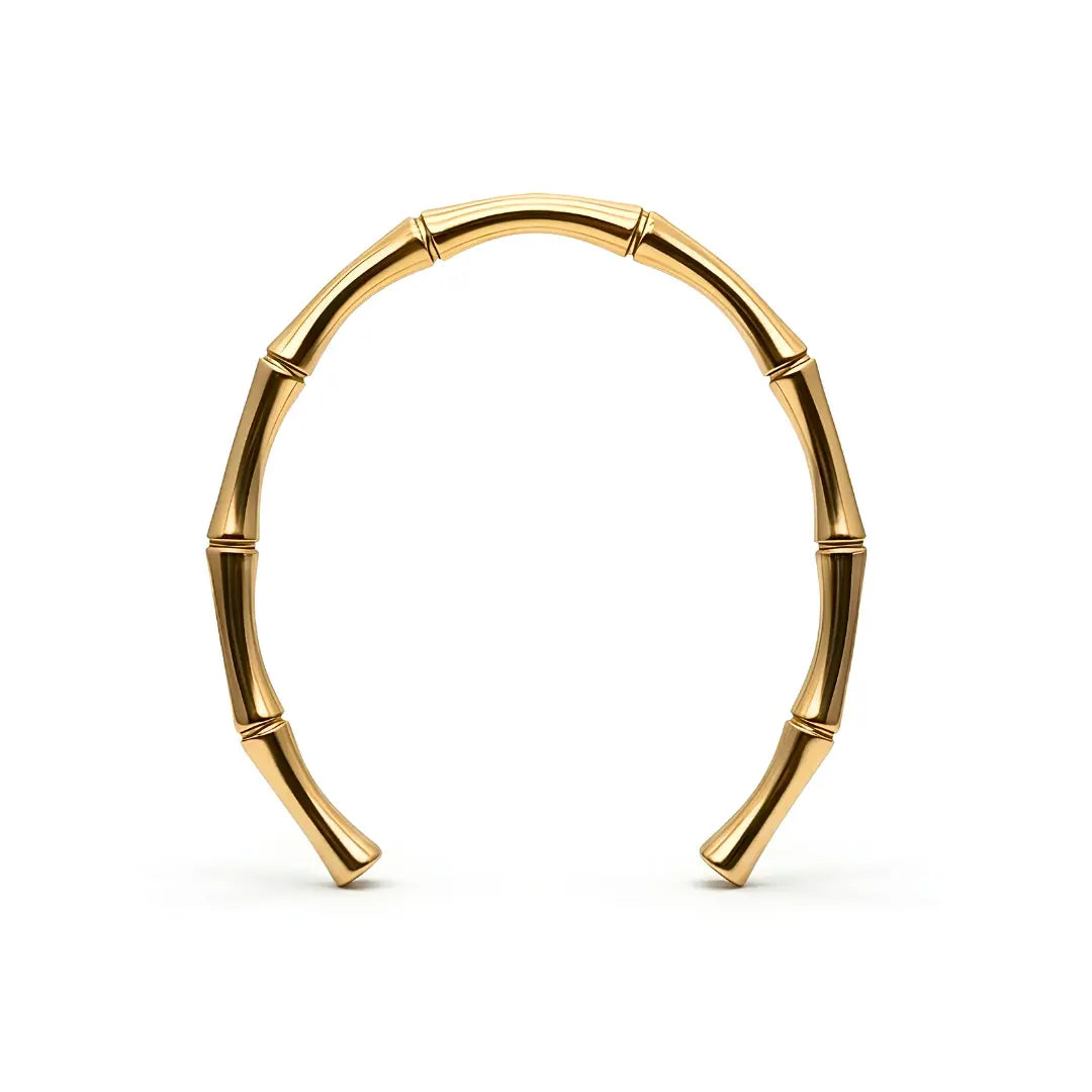 Medium Size 6.5cm Inner Width 18K Gold Filled Bamboo Cuff Bracelet - Tarnish-Proof Open Bangle, , Waterproof Jewelry