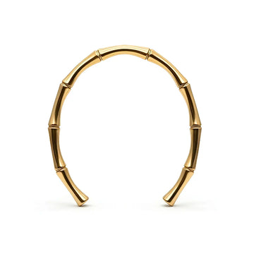 Medium Size 6.5cm Inner Width 18K Gold Filled Bamboo Cuff Bracelet - Tarnish-Proof Open Bangle, , Waterproof Jewelry