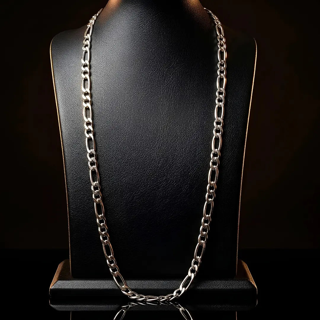 49CM x 7MM Silver Stainless Steel Figaro Chain  – Tarnish-Proof Necklace