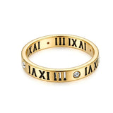 Unisex Gold Roman Numeral Diamond Ring