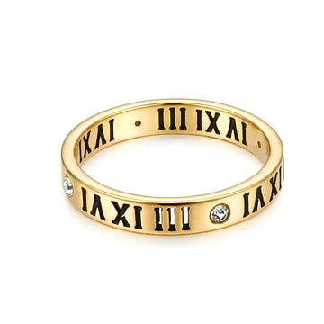 Unisex Gold Roman Numeral Diamond Ring