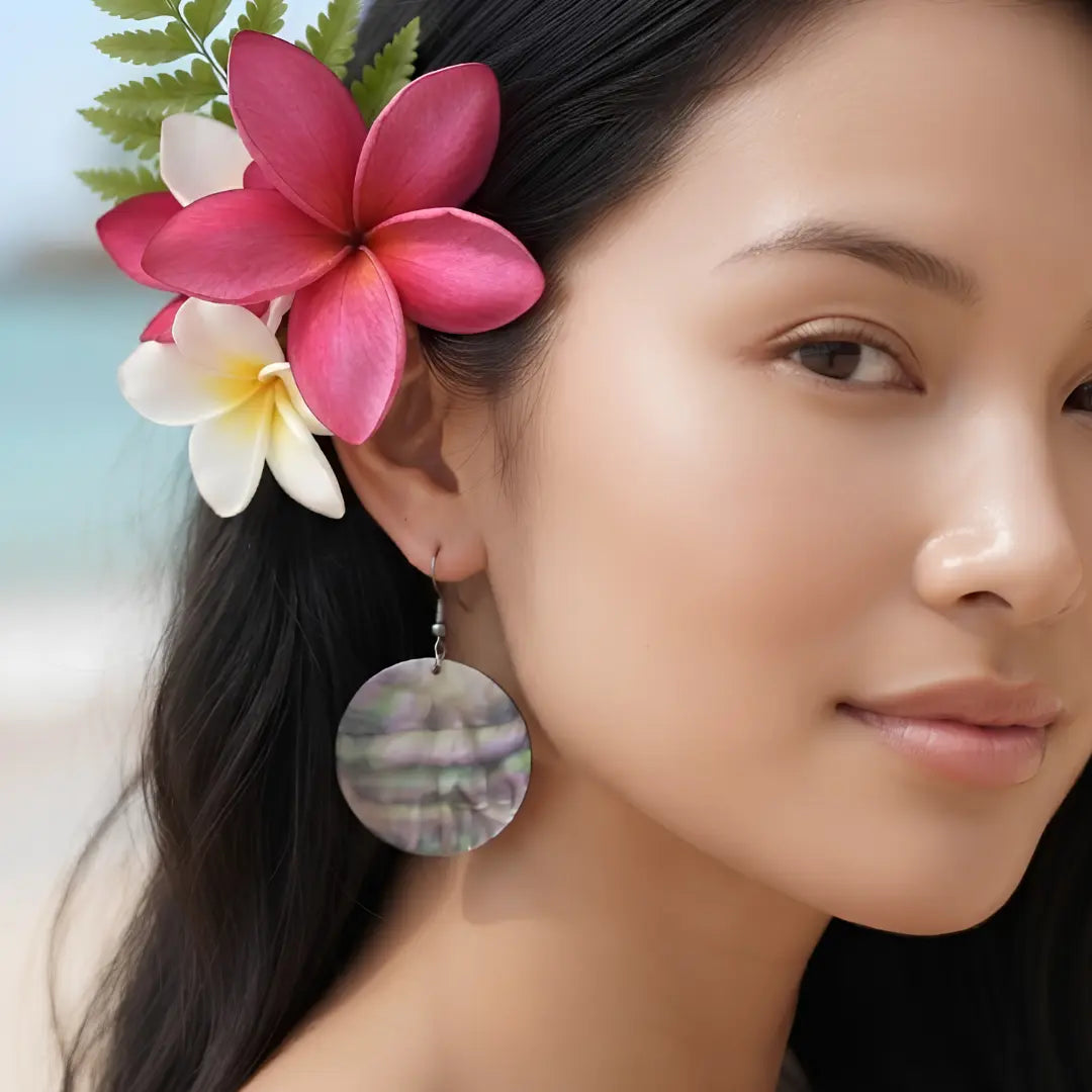 Round Mother of Pearl Earrings (30mm) – Natural Pearlescent Shell Drop Dangle Earrings for Women