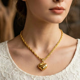 18K Gold Filled Heart Pendant Necklace with 60cm Rope Chain – Tarnish-Proof Luxury Statement Jewelry