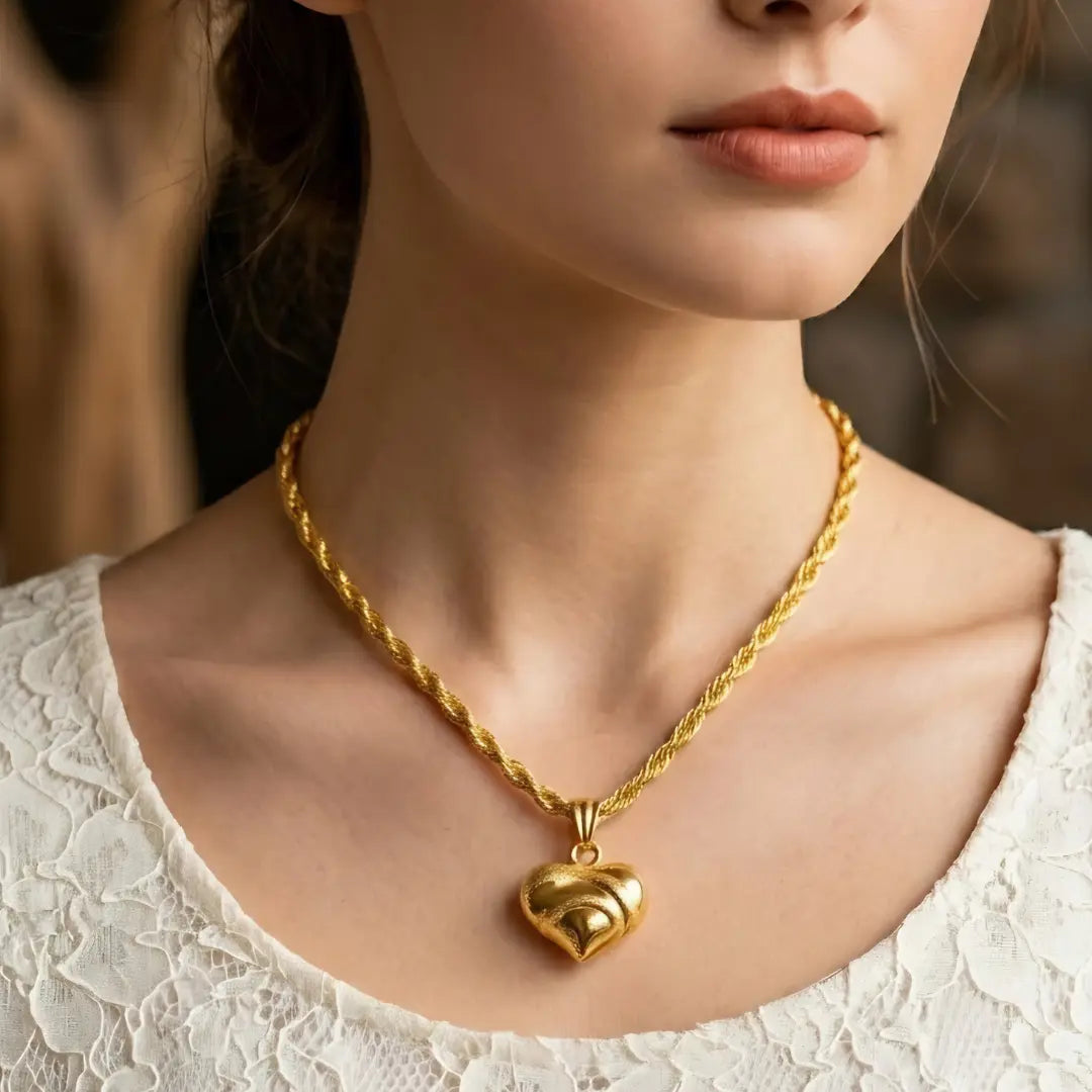18K Gold Filled Heart Pendant Necklace with 60cm Rope Chain – Tarnish-Proof Luxury Statement Jewelry