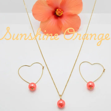 18K Gold Filled Hawaiian Pearl Jewelry Set – Open Wire Heart Drop Earrings & Solitaire Pearl Pendant Necklace