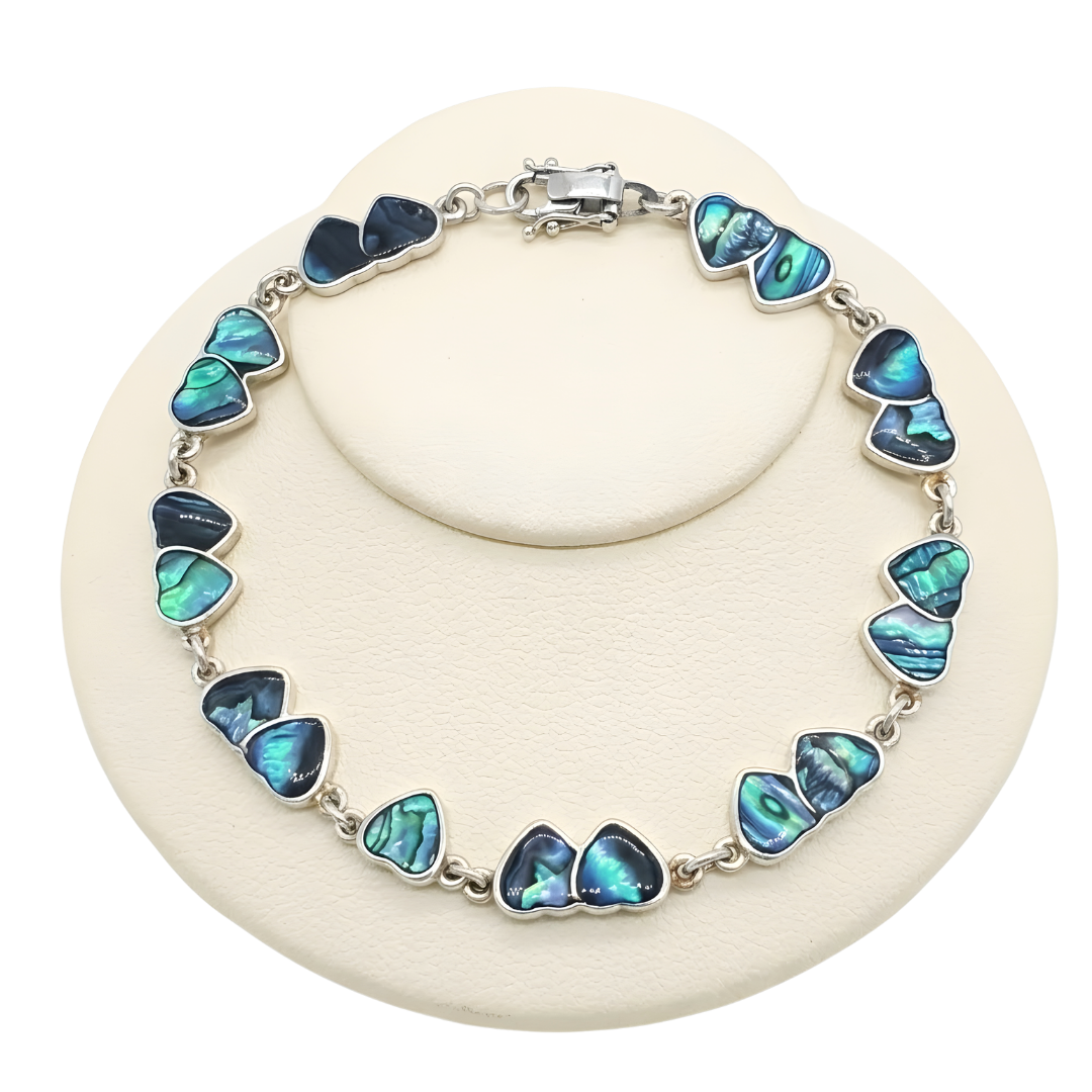 Silver Twin Heart Paua Shell Bracelet