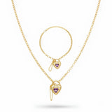 18K Gold Filled Belcher Chain Heart Necklace & Adjustable Bracelet Set – Tarnish-Proof Floral Crystal Jewelry