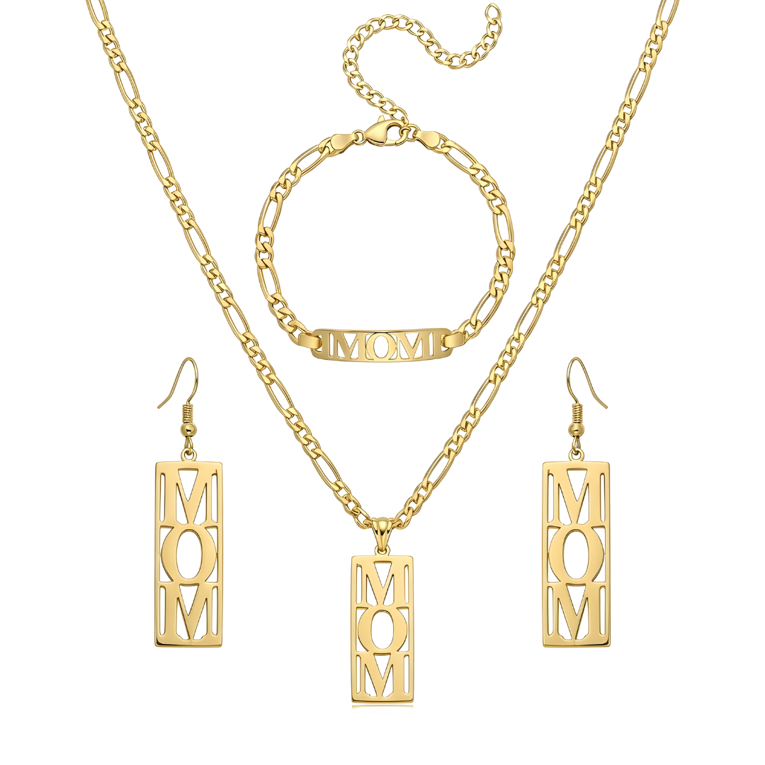 18K Gold Filled Mom Necklace, Bracelet & Earrings