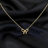 18K Gold Filled Delicate Bow Knot Pendant Necklace – Minimalist Ribbon Bow Charm Necklace