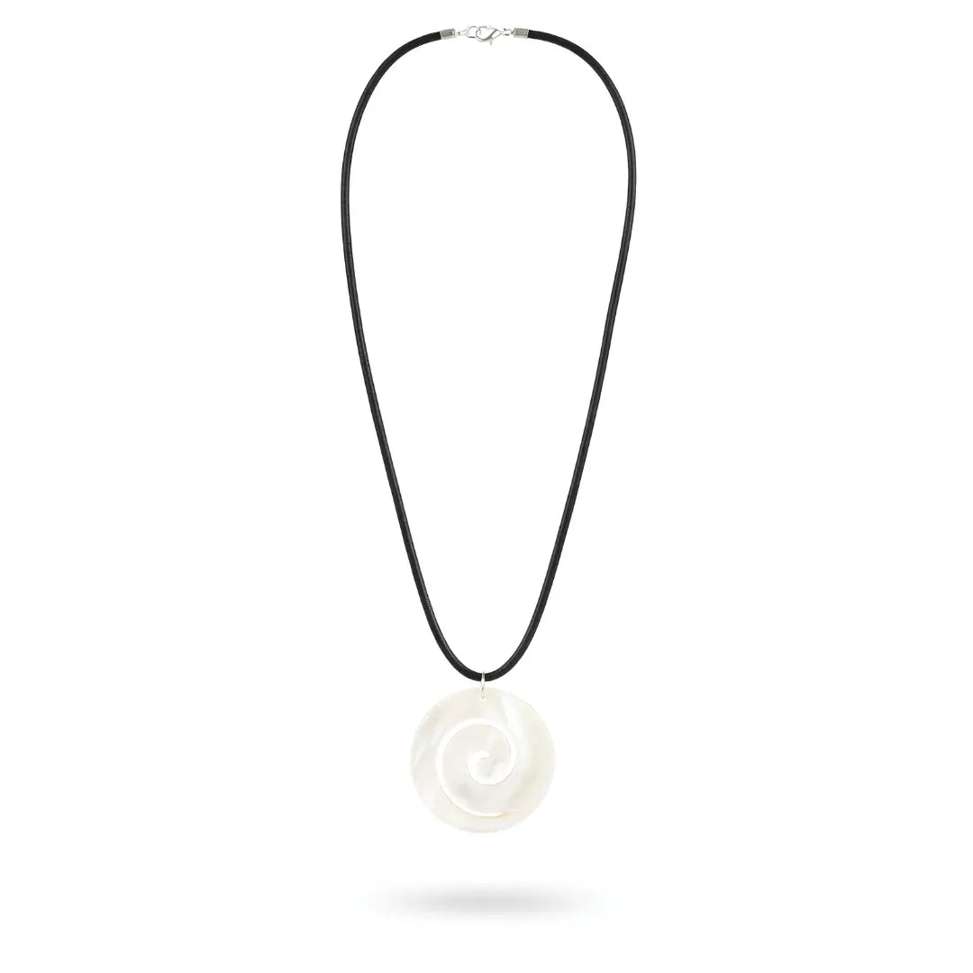 New Zealand Abalone Pāua Shell Swirl Koru Pendant Necklace (50cm Cord) – Iridescent Maori-Inspired Nature Jewelry