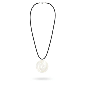New Zealand Abalone Pāua Shell Swirl Koru Pendant Necklace (50cm Cord) – Iridescent Maori-Inspired Nature Jewelry